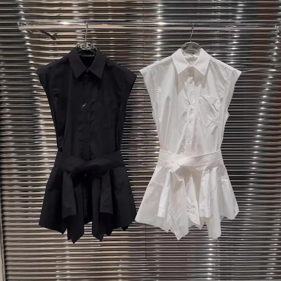 Sukienka koszulowa w nowym letnim stylu, nieregularny patchwork, imitacja dwuczęściowej sukienki z falbanką w talii, sukienka y2k