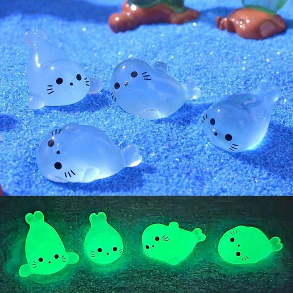 4/12/20Pcs Mini Seal Glow in The Dark Resin Figurines Cute Seal Animal Miniature Garden Aquarium Decor