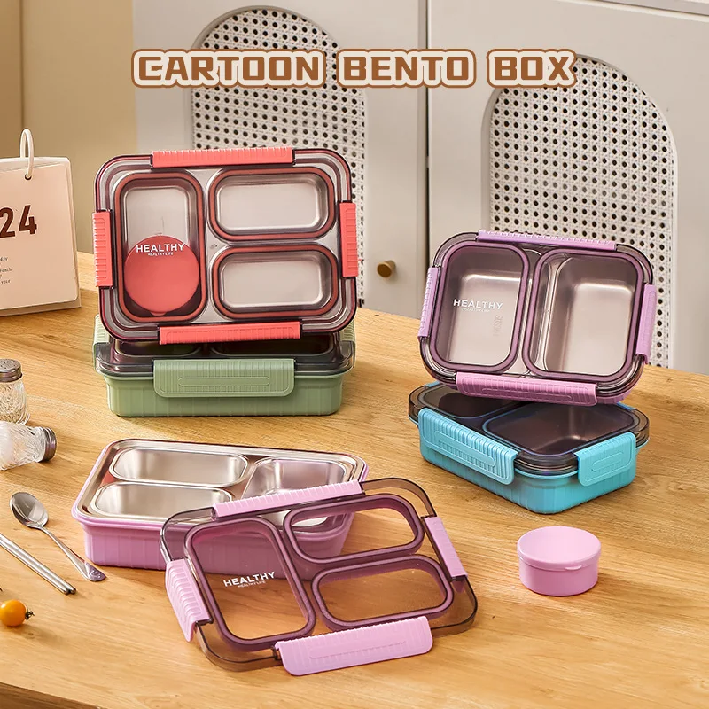 Thiened 304 Stainl Steel Lunch Box Portable Heating Fast Food Container Divided for Students Office Workers Travelers
