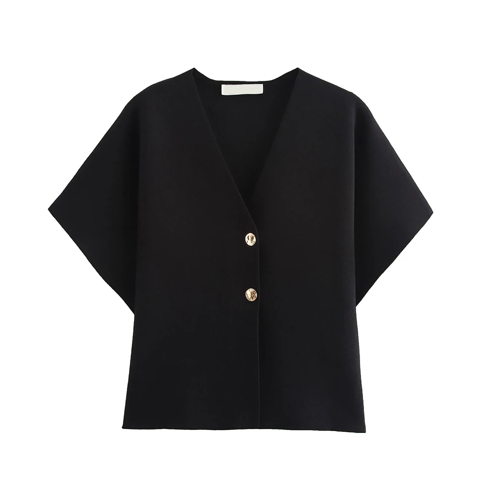 TWOTWINSTYLE Solidne minimalistyczne topy dla kobiet V Neck Krótki rękaw Patchwork Guziki Wyszczuplająca elegancka kamizelka Moda damska Nowe ubrania