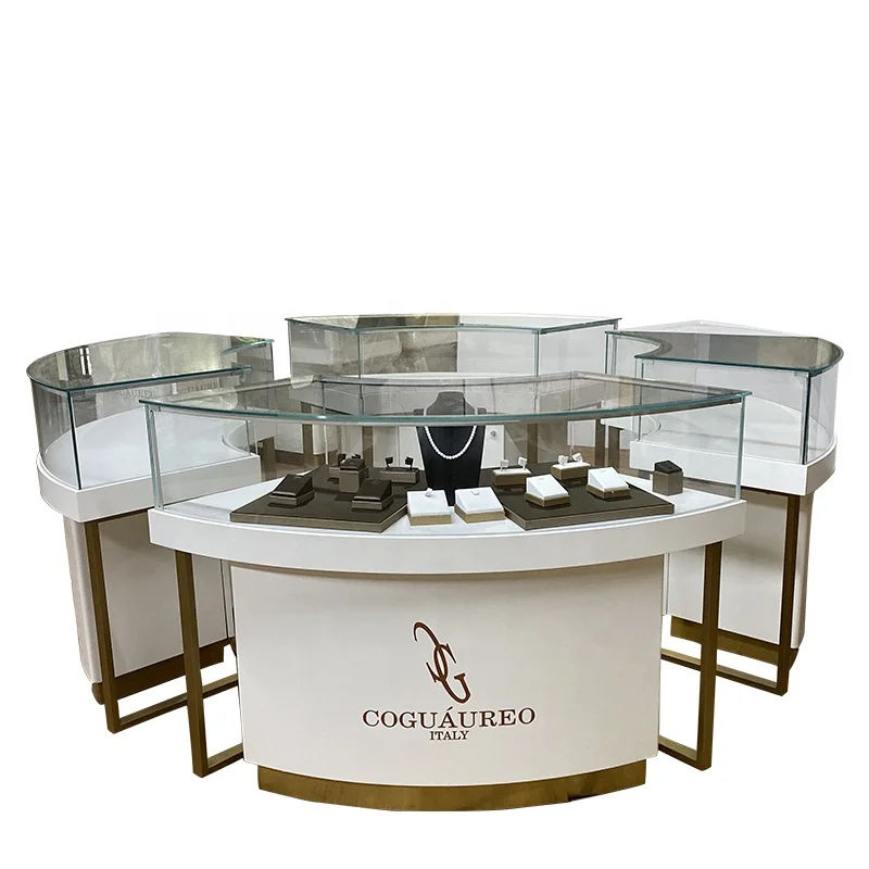 

customized.Retail Round Shape Jewelry Display Cabinet Wooden Jewelry Display Counter with Led Lighting