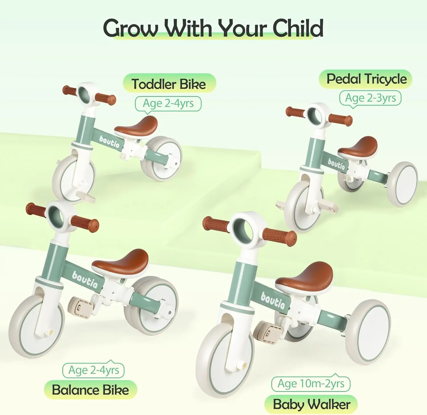 4 in 1 Tricycle for Toddlers 1-3 Baby Balance Bike 1 2 Year Old Boy Girl Gift, Bicycle for Kids Toy with Removable Pedals