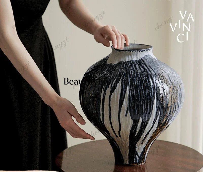 Kiln glaze handmade ceramic vase art vase retro living room tea room entrance flower ware ornament