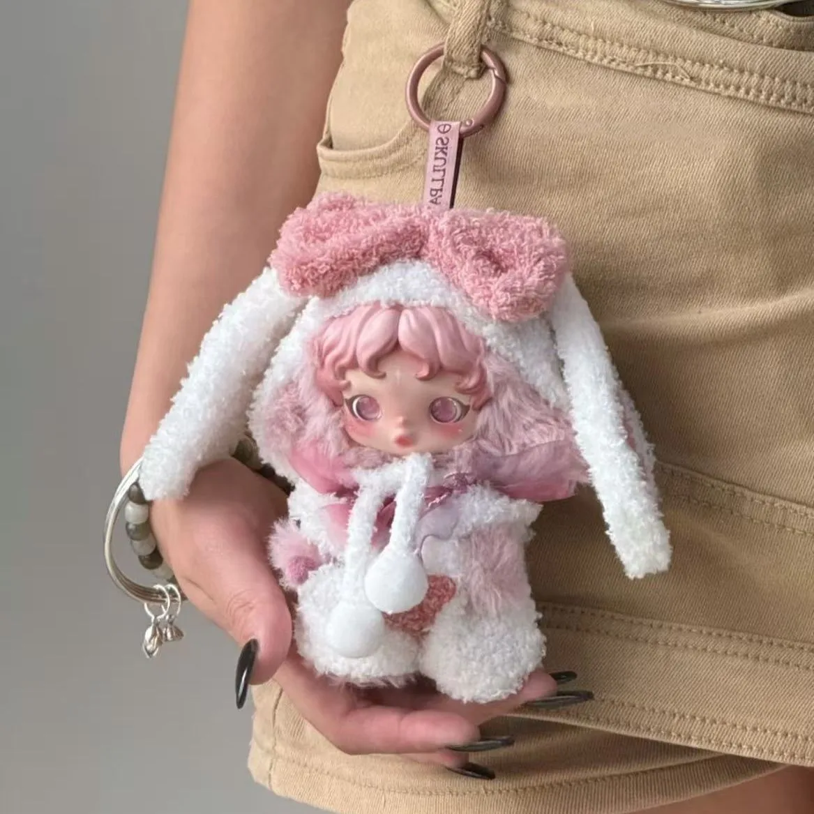 For Skullpanda Doll Pink White Big Rabbit Ear Clothes for Skull Panda Labubu 3.0 Doll Outfit Clothing Accessories