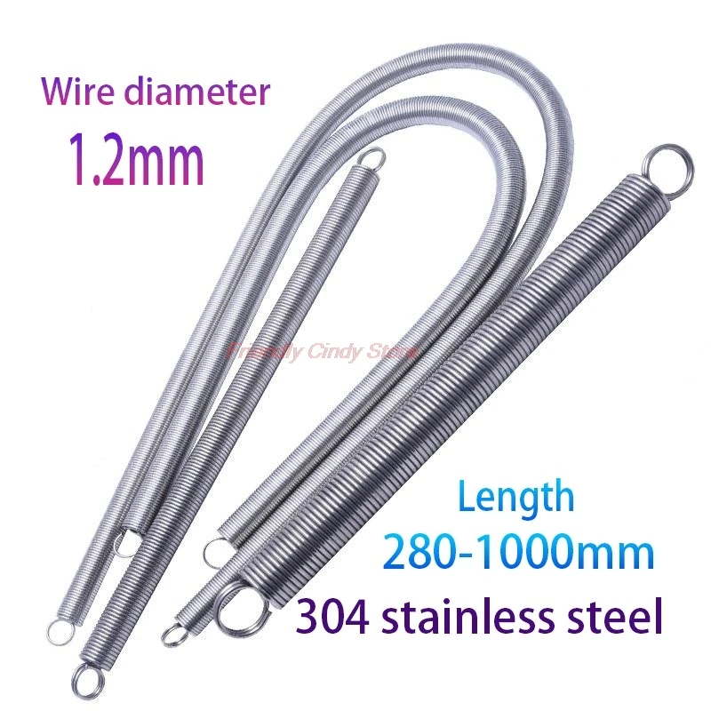 304 Stainless Steel Pull Spring Double Loop Closed Hook Stretch Spring, Wire Dia 1.2mm, Outer Dia 8/9/10/12mm, Length 280-1000mm