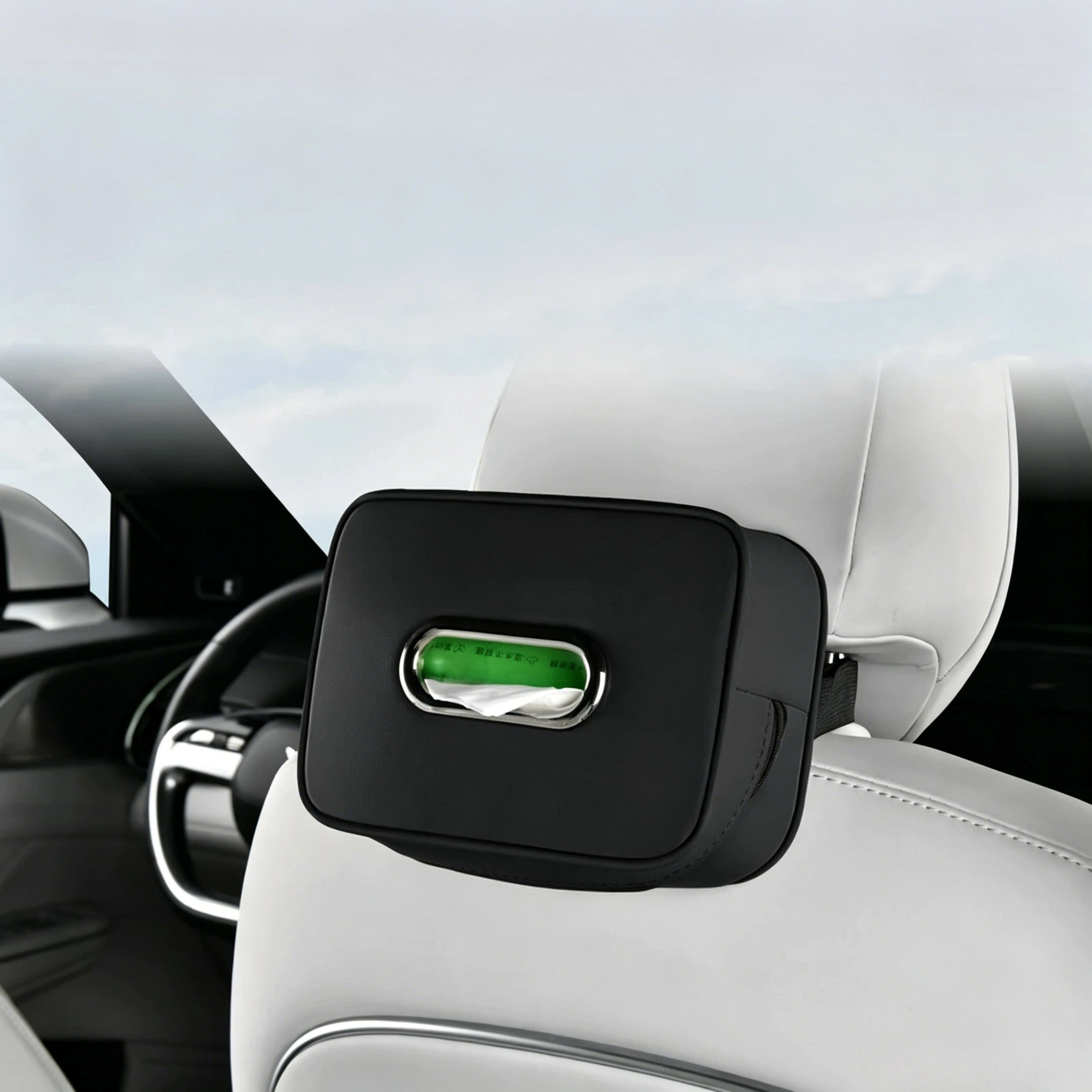 1pc PU Leather Car Tissue Box - Elegant Stitching, Durable Armrest Organizer, Compact Design, Efficient Space Use