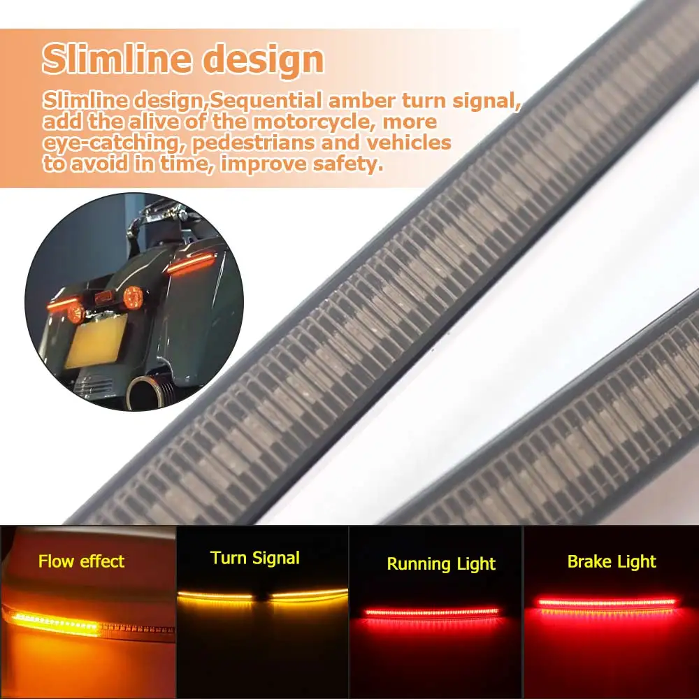 Motorcycle Saddlebag LED Flowing Light Turn Signal Brake Running Lamp For Harley Touring Road King Electra Street Glide 2014-23 - view 3