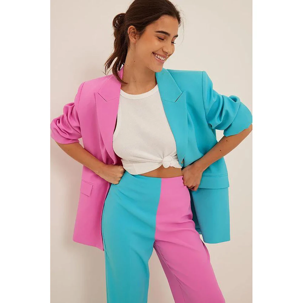 Mode Patchwork Enkele Knop Vrouwen Broek Set Nieuwe Vrouwelijke Twee Stukken (Blazer + Broek) conjuntos femininos elegantes