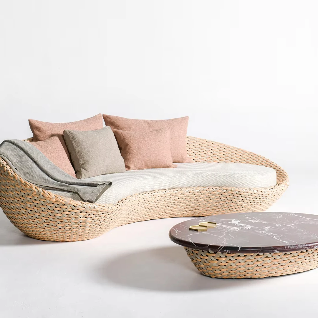 & Elegant Comfortable Outdoor Crescent Moon Shape Sun Lounger Wicker Rattan Daybeds Lounger