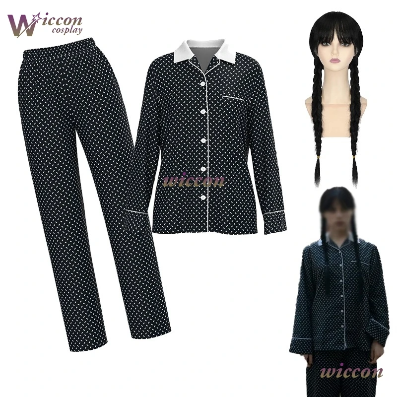 

Космический ТВ в готическом стиле. Косплей Костюм Адамс в одном стиле Пижамы Домашний костюм Хэллоуин 2025 Черная женская пижама в горошек