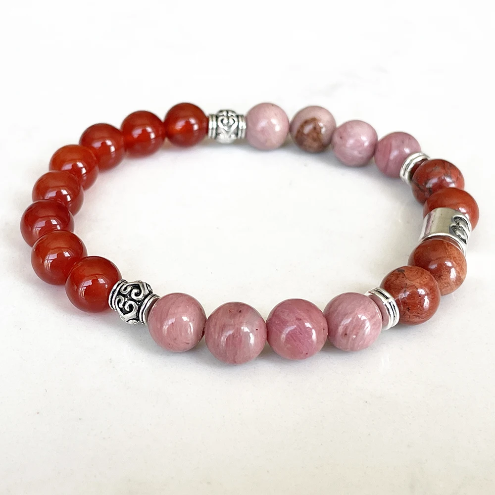 Ruberthen Aries Zodiac Bracelet For Women 8 MM AAA Grade Carnelian Red Jasper Rhodonite Wrist Mala Natural Gemstone Jewelry