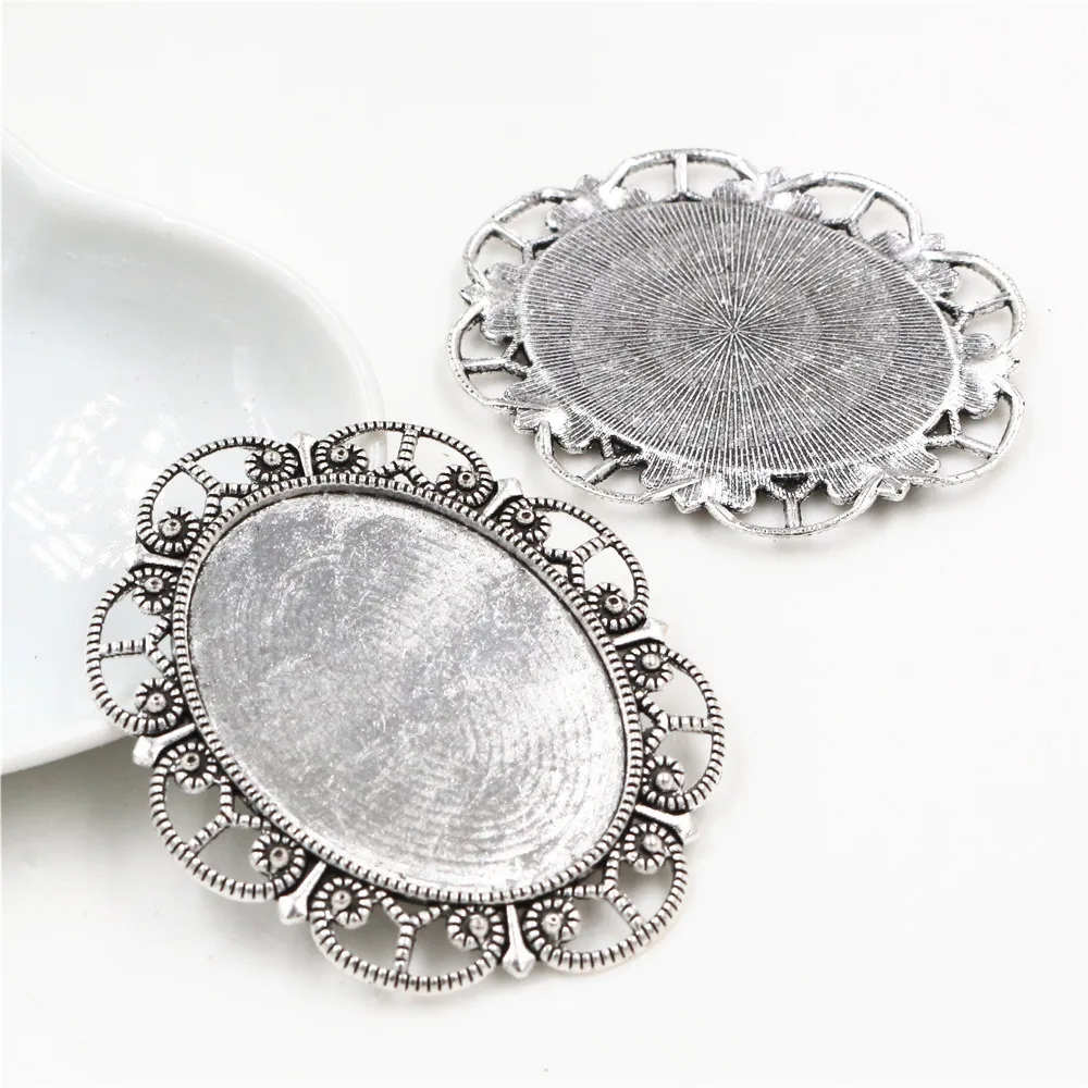 5pcs 3 Colors Antique Silver/Bronze/Black Oval Base Setting Tray Bezel Pendant Charm,Hollow Border,Fit 30mmx40mm Cabochon/Cameo