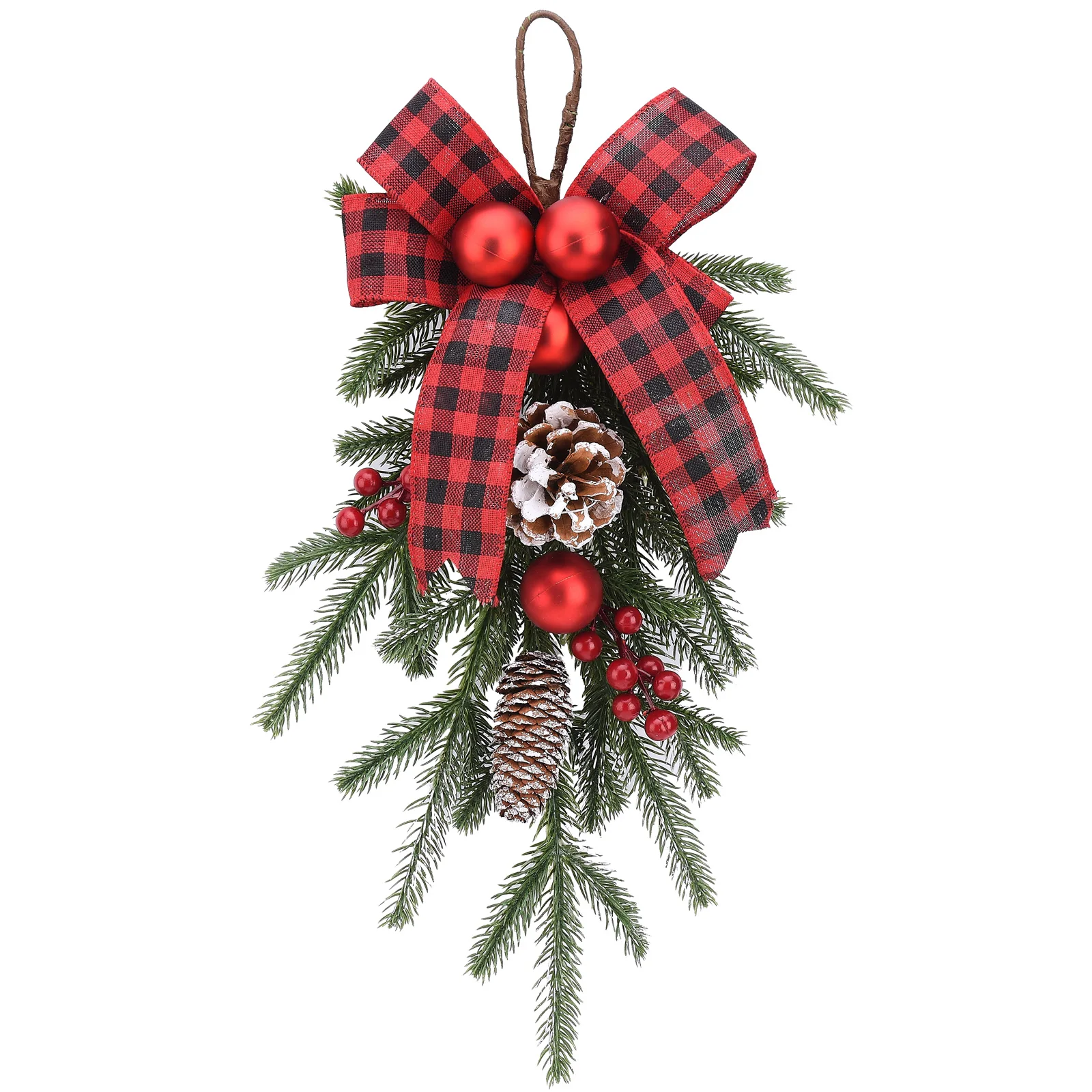 

Christmas Teardrop Swag Multicolor Pinecone Bowknot Rattan Wreath Hanging Pendants Xmas Party Home Festival Decoration