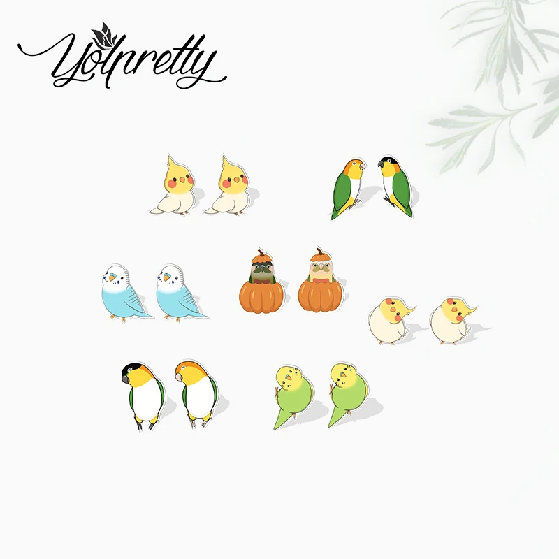 2022 New Arrival Happy Funny Caique Parrots Cute Birds Epoxy Stud Earrings Handcraft Acrylic Resin Earrings