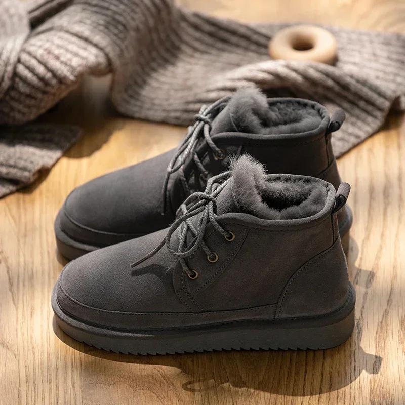 Genuine Leather Woman Snow Boots 100% Natural Fur Lining Women Boots Thick Wool Warm Ladies Winter Ankle Boots Plus Size 44