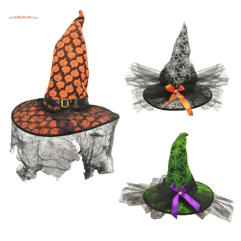 

Retro Witch Hat Party Accessory Unique Pumpkin Cobweb Wizard Hat Fashion Accessory