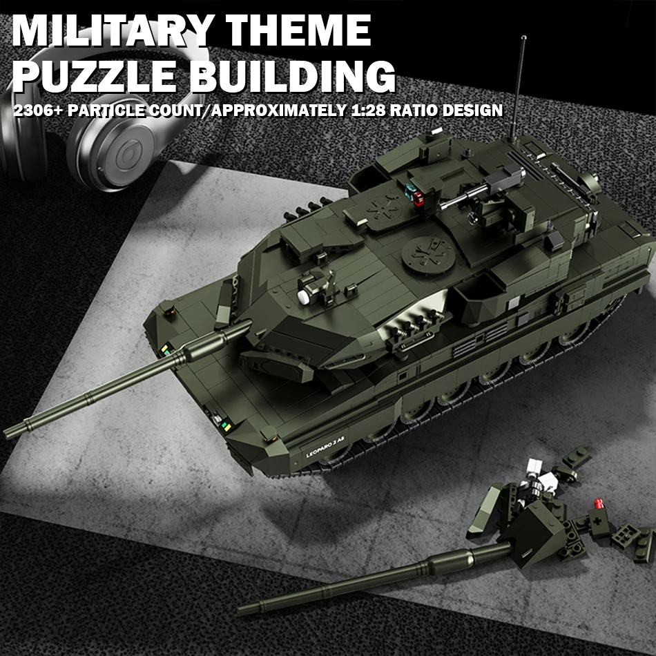 MOC German Leopard 2A8 Modern Tank Model Building Blocks with Motor Kit WW2 Military Main Battle Tank Bricks Toys for Kids Gifts