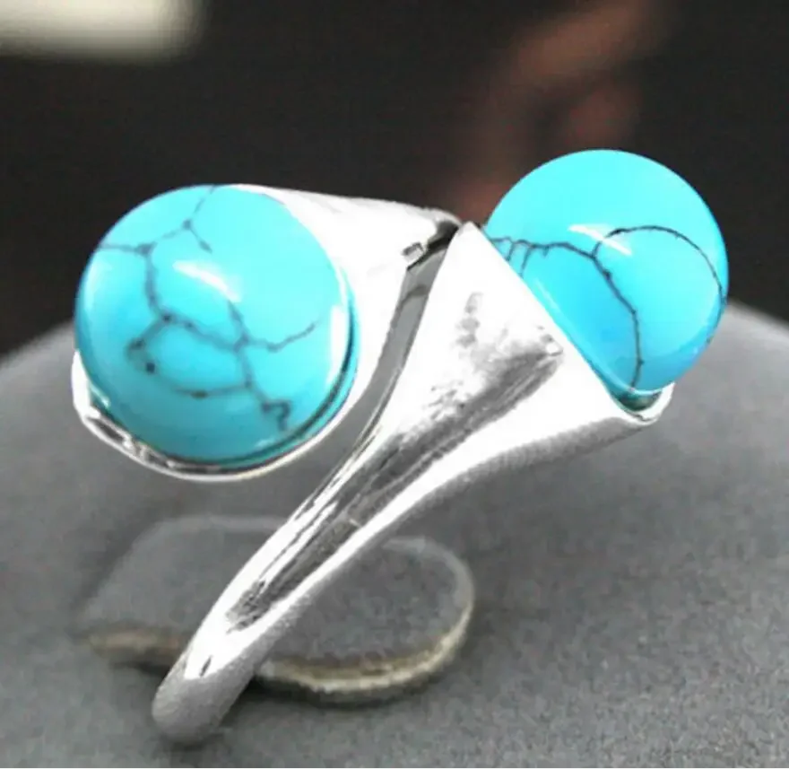 

ДРАГОЦЕННЫЕ КОЛЬЦО СТЕРЛИНГОВОГО СЕРЕБРА 925, синяя бирюзовая бусина, РАЗМЕР 7, 8, 9, 10