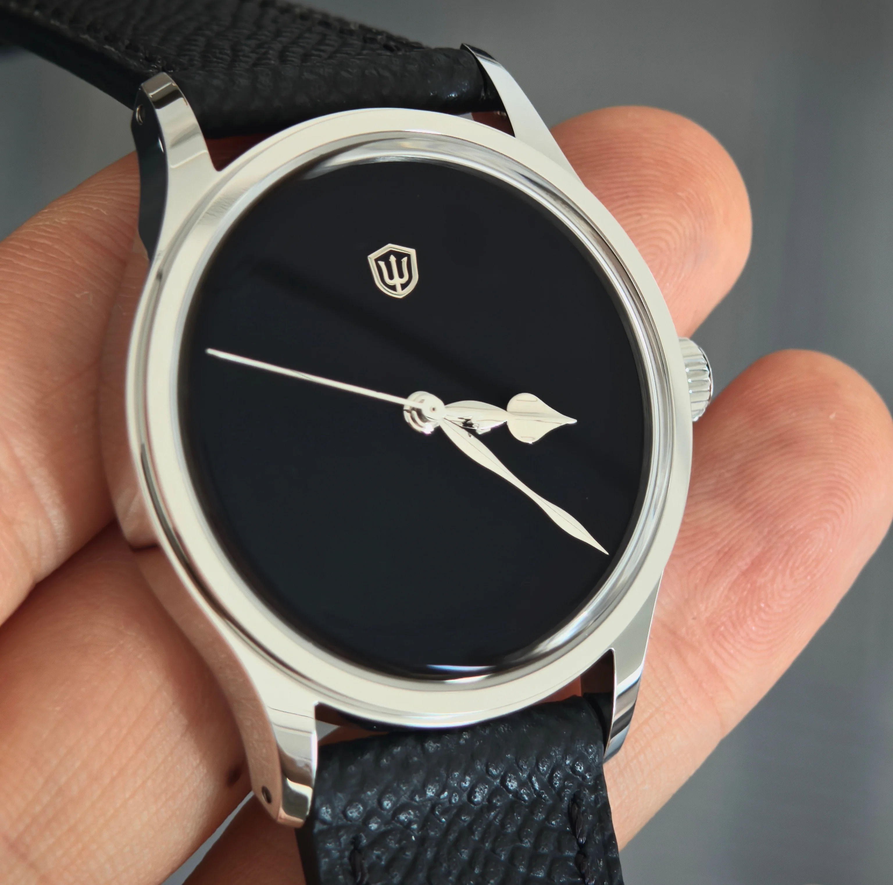 Watchdives WD2008B Super Black Watch VH31 Sweep Quartz 36.5mm Sapphire Crystal ClearView X 100M Waterproof Leather Strap