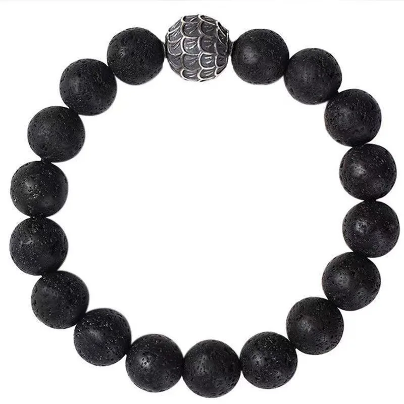 Unique Design 10mm Volcanic Stone Reverse Scale Bracelet Men's Jewelry Holiday Gift