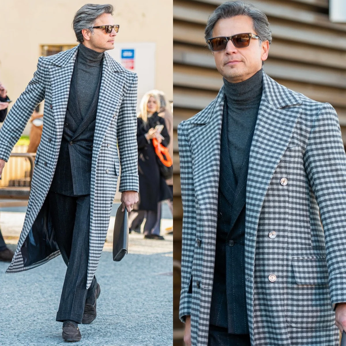 Fashion Men's Trench Coat Check Double Breasted Warm Business Jacket Wool Blend Street Wear Style Male Coats Customized