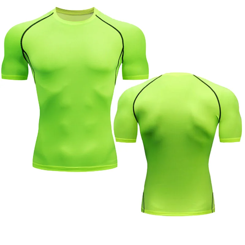 Men's Bodybuilding Sport Tight T-shirt Summer Compression O-Neck T Shirt Gym Fitness Quick Dry Running T shirt Male Workout Tops