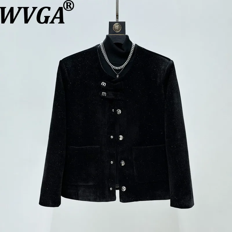 

WVGA Spring Autumn New Men Tide Metal Buckles Trendy Collarless Jackets Niche Chic Casual Starry Sky Shiny Silk Coats Ins W16598