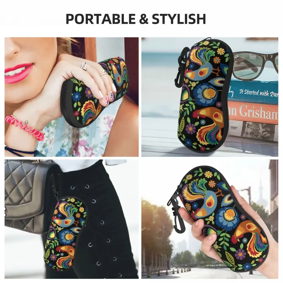 Custom Folk Roosters Shell Glasses Case Unisex Fashion Poland Polish Art Eyeglasses Case Sunglasses Protector Box