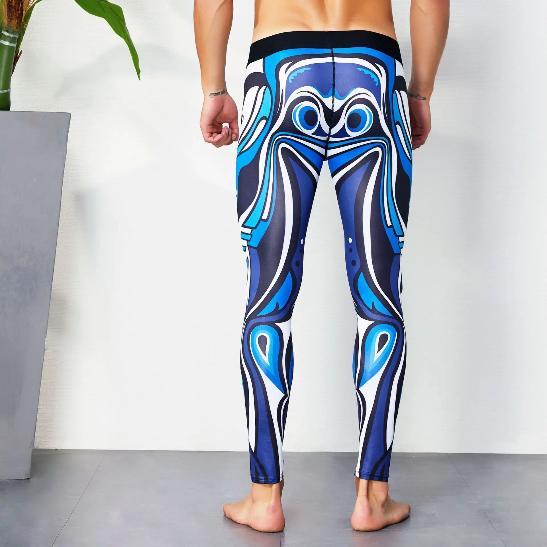 Fashion Print Men Thermal Underwear, Winter Warm Long Johns, Casual Male Bottoming Pants