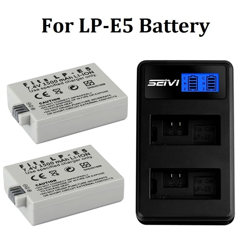 Batterie pour appareil photo 1500mAh 7.4V LP-E5 LP E5 + chargeur de batterie LED LPE5 pour batterie IL 500D 450D 1000D Rebel Xsi Kd'appareils bery/F