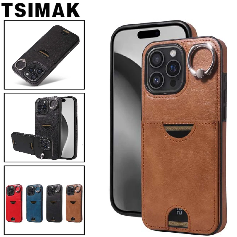 Leder Telefon Fall Für iPhone 16 16e 15 14 13 12 11 Pro Max XS XR X7 Plus 8 SE 2020 Abdeckung ring Brieftasche Karte Slot Halter Fundas