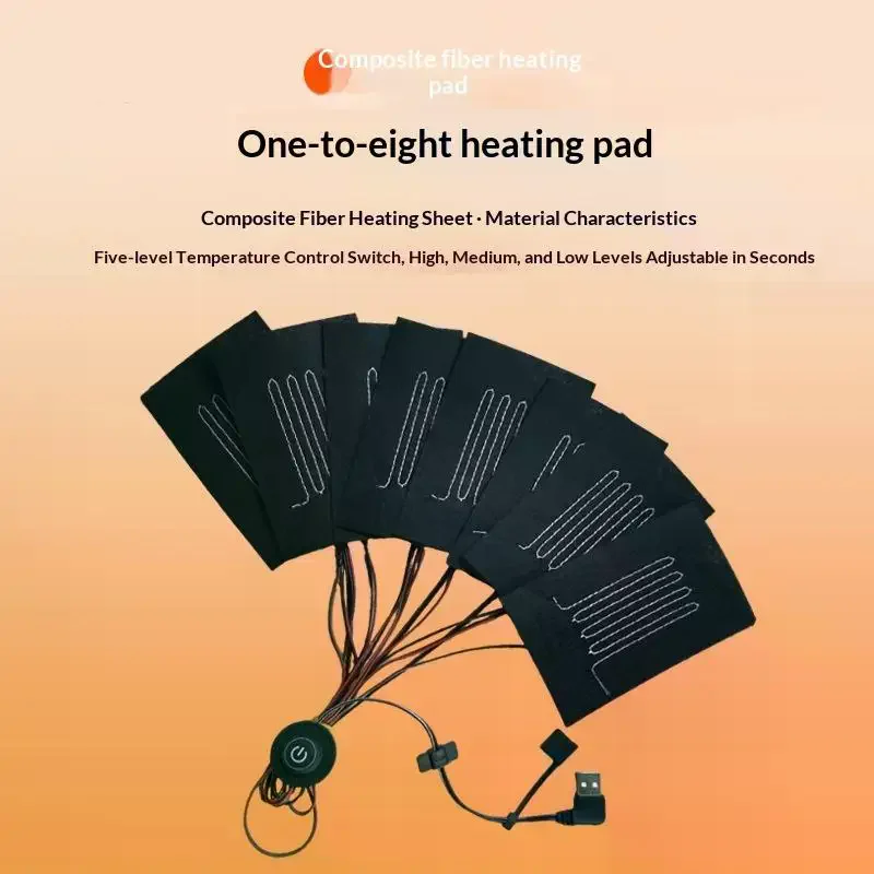 1Pcs Heating Warmer Pad For Vest Jacket 8 In 1 USB Clothes Heater Pad With 3 Gear Adjustable Temperature Electric Heating Sheet