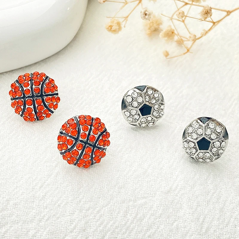 Fashion Diamond-Encrusted Ball Sports Stud Earrings For Couples Rugby Soccer Earrings