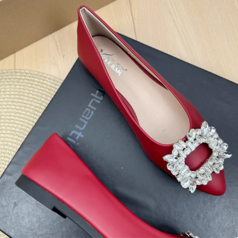 Female Soft Leather Shoes Pointy Tip Soft Leather Luxury Crystal Buckle Flats 2025 New Arrivals Hand-Made Plus Sizes Slip-On 48 view 3