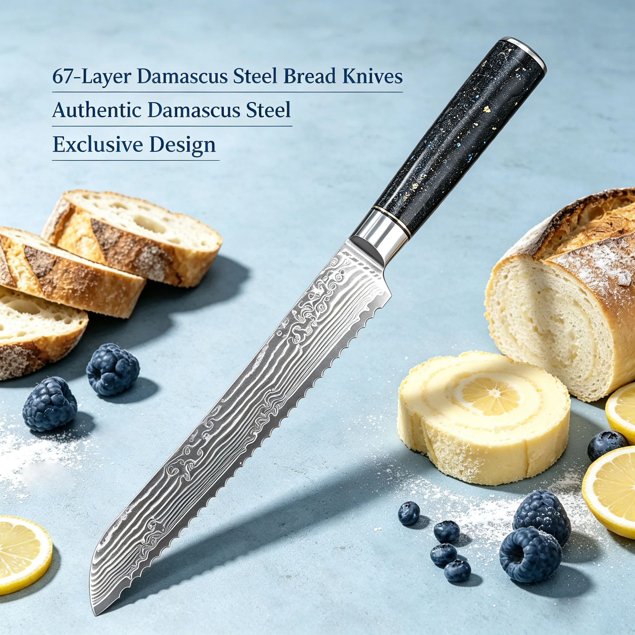High End 67-Layer Damascus Bread Knife Pizza Slicing Knife Cake Cutting Knife Slicer Serrated Blade Cooking tools Kitchen Stuff