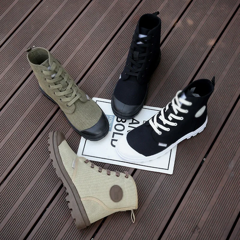 Men Canvas Shoes High Top Ankle Boots Military Tactical Male Boots Casual Men's Sneakers All Seasons Unisex Denim Botas de Mujer