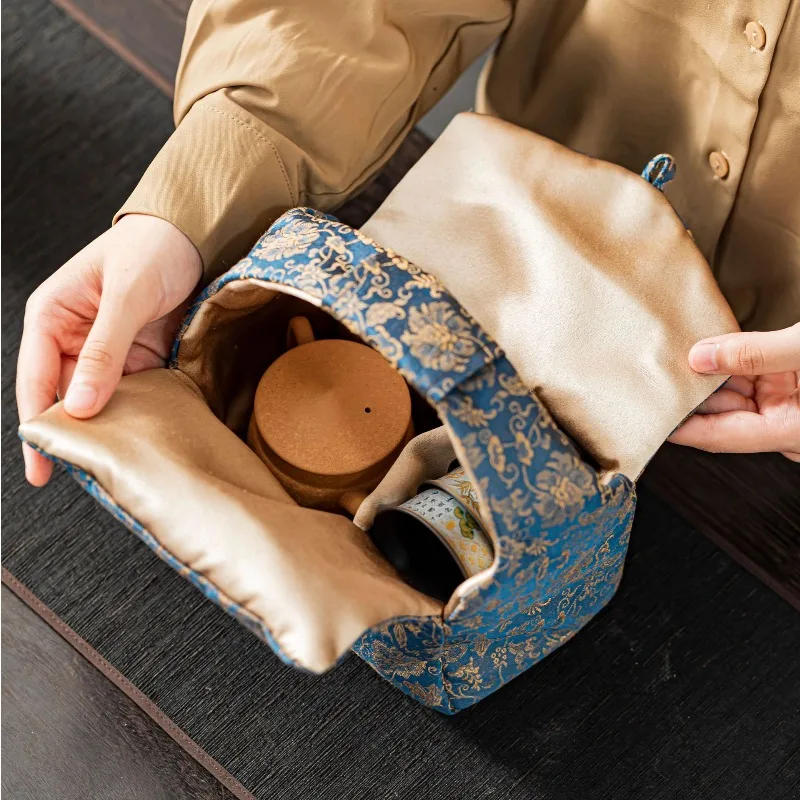 Brocade Thickened Tea Bag Tea Set Accessory Teapot Cup Tureen Outdoor Travel Storage Bag One Pot Two Cups