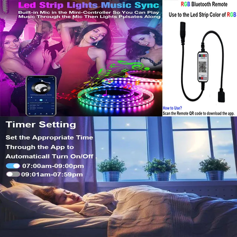 DC 12V 5M LED Strip Light Tape Flexible Diode Ribbon SMD 2835 RGB 24Key adapter Power Remote Waterproof Lighting 1M 2M 3M Decora