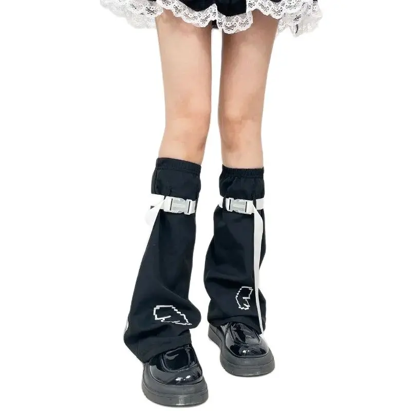 

Spring Color White And Black Fashionable Popular Trend Women Soft Leg Warmmers With Bandages Two Cute Wings Pattern Printed