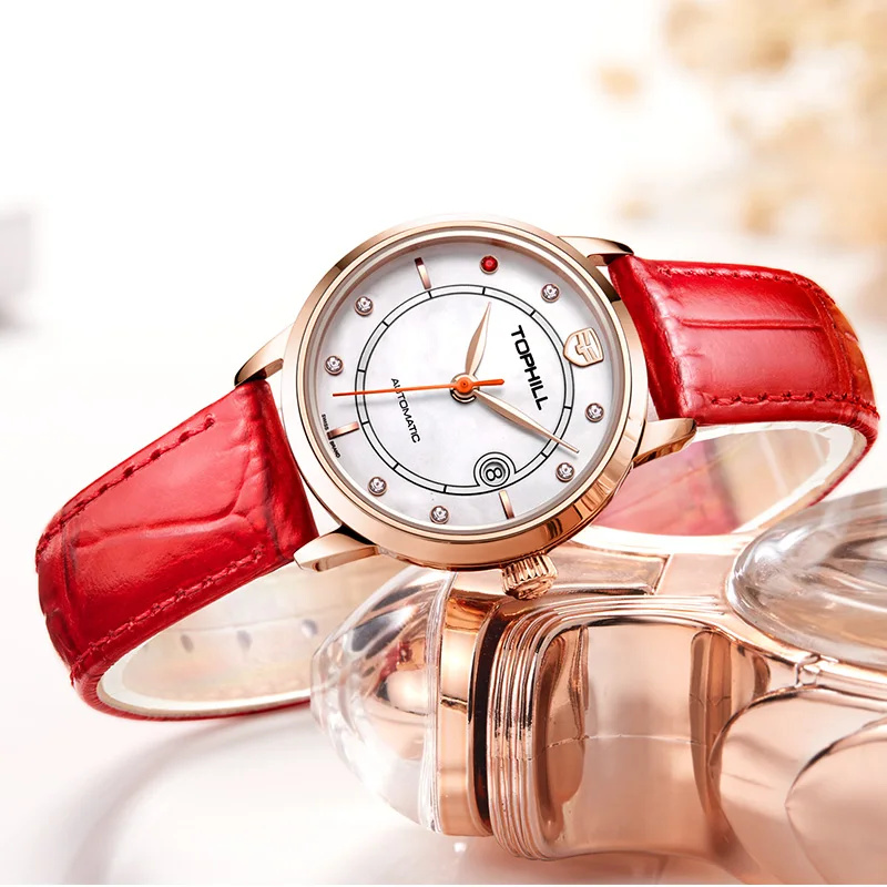 

TOPHILL 28mm Small Ladies Mechanical Watch Automatic Self-Wind Movement Watches Leather Strap Wristwatch for Women Sapphire