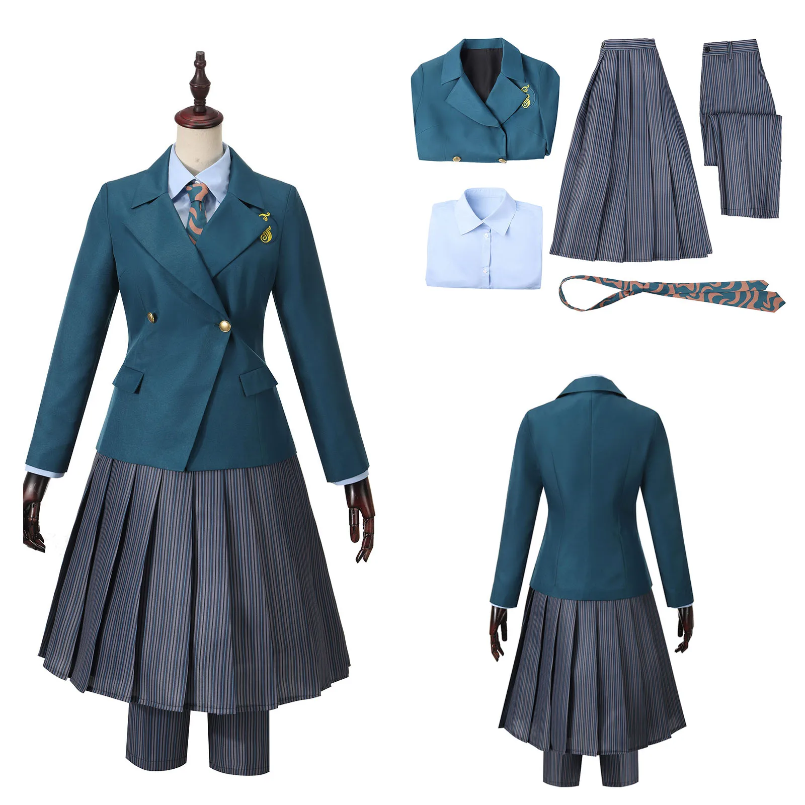 

Glynda Elphaba School Uniform Cosplay Costume Musical Witch Suit Skirt with Tie Adult Women Girls Halloween Carnival Outfit