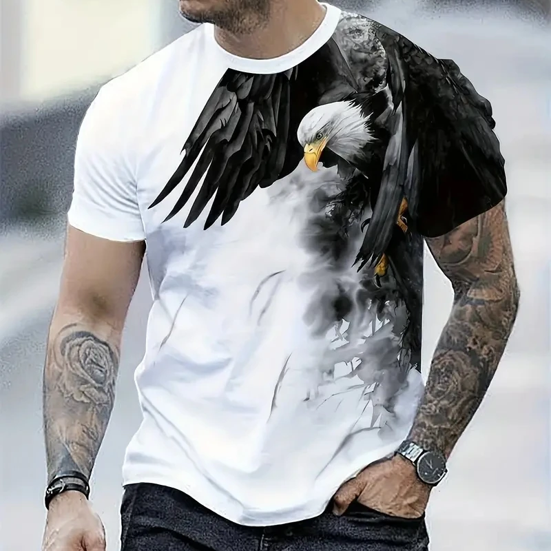 

Retro T-Shirt For Men Eagle 3d Print Short Sleeve Tees Summer Casual Quick Dry Loose Oversized T-Shirt Men Streetwear