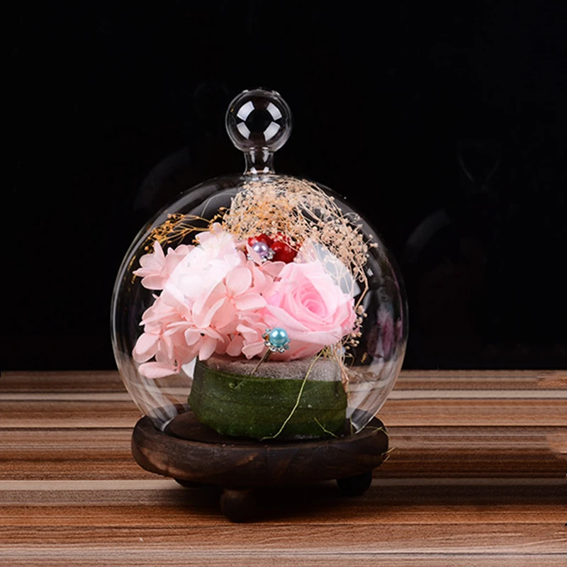 Free Shipping 2sets/pack Diameter=15cm Heart Top Round Glass Dome Vase Home Deocration Antique Base Cover DIY Wedding Favor Gift