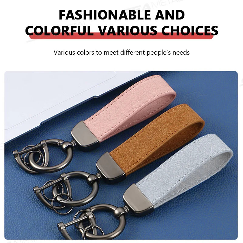 BLALION Suede Metal Buckle Car Keychains Universal Key Chain Luxury Keyring Men Women Retro Vintage Personalized Keyring Gift