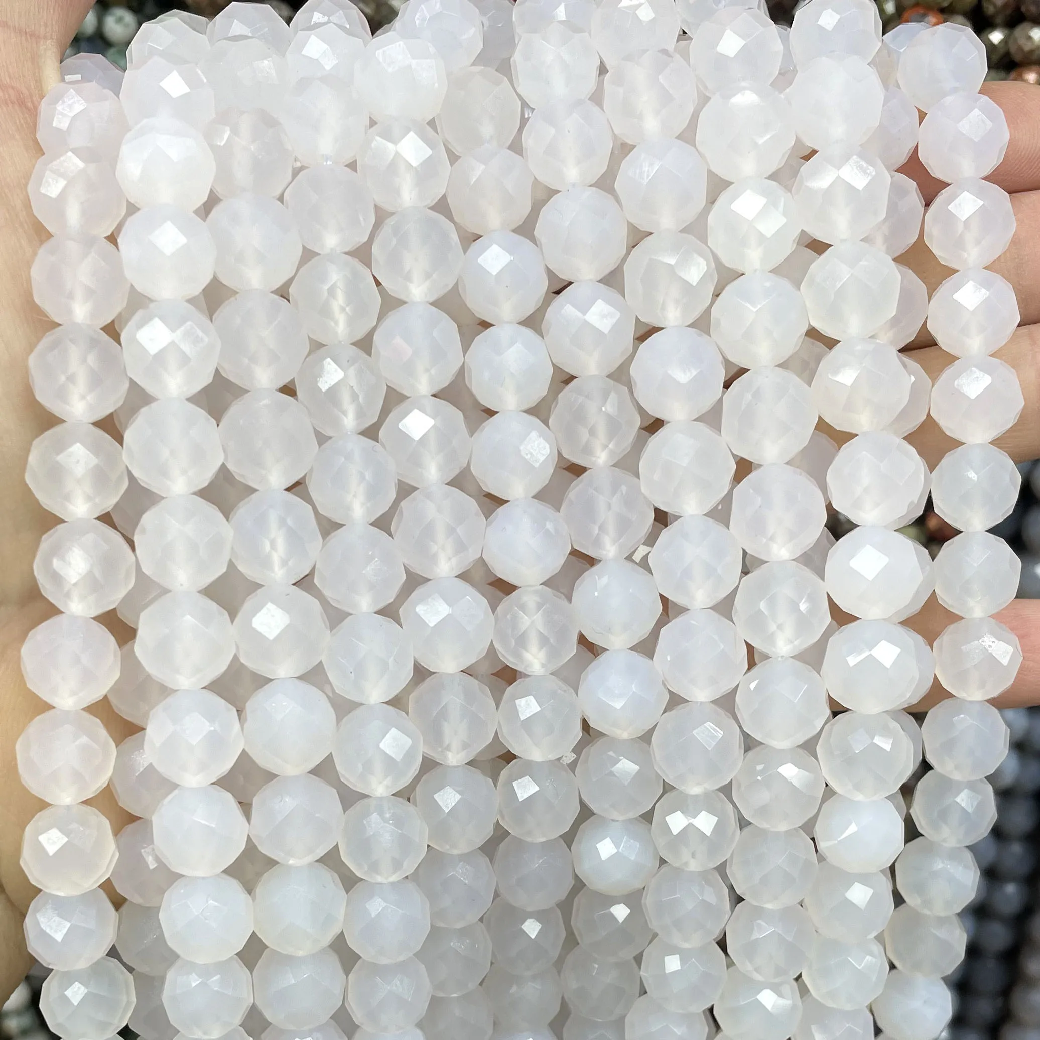 Natural Faceted White Agates Gem Loose Spacer Beads For Jewelry Making DIY Fashion Bracelet Necklaces 6/8/10MM 7.5 inches