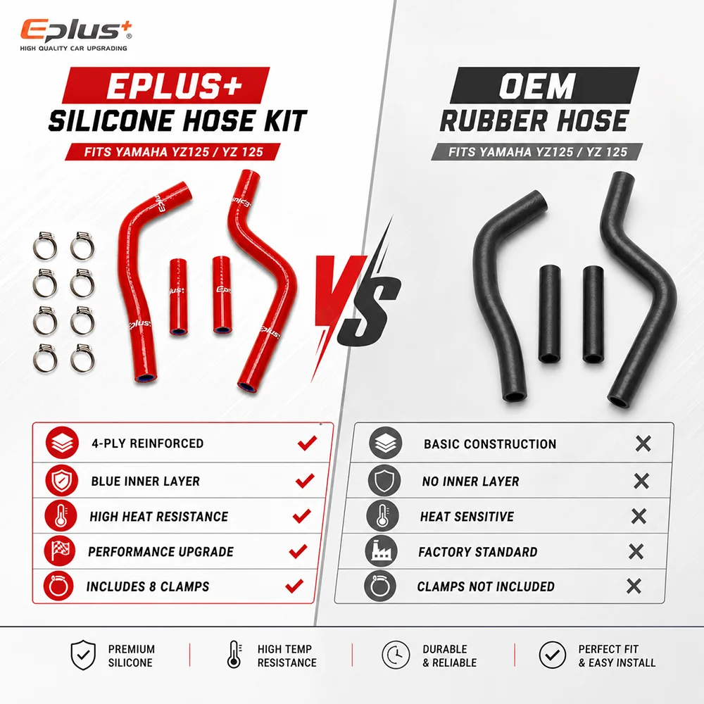 EPLUS 4-Ply Silicone Radiator Coolant Hose Kit for Yamaha YZ125 YZ 125 2002-2022 Motorcycle 3 Colors Available