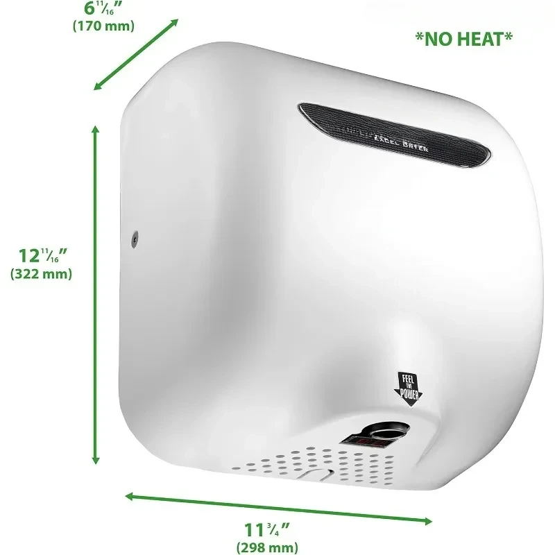 Dryer 1.1N High Speed Commercial Hand Dryer, White Thermoset Cover, Automatic Sensor, Surface Mount, Noise Reduction Nozzle