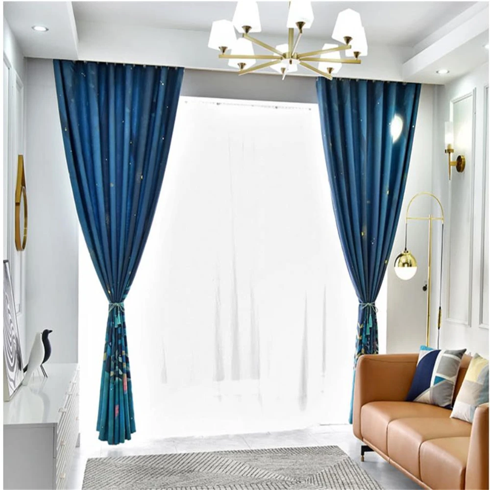 New custom cute cartoon children's room boy girl bedroom child room thickening blue curtains