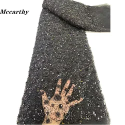 Mccarthy Black Elegant Handmade Beads Embroidery French Tulle Lace Fabric For Party Nigerian Luxury Sequines Lace Fabric Wedding