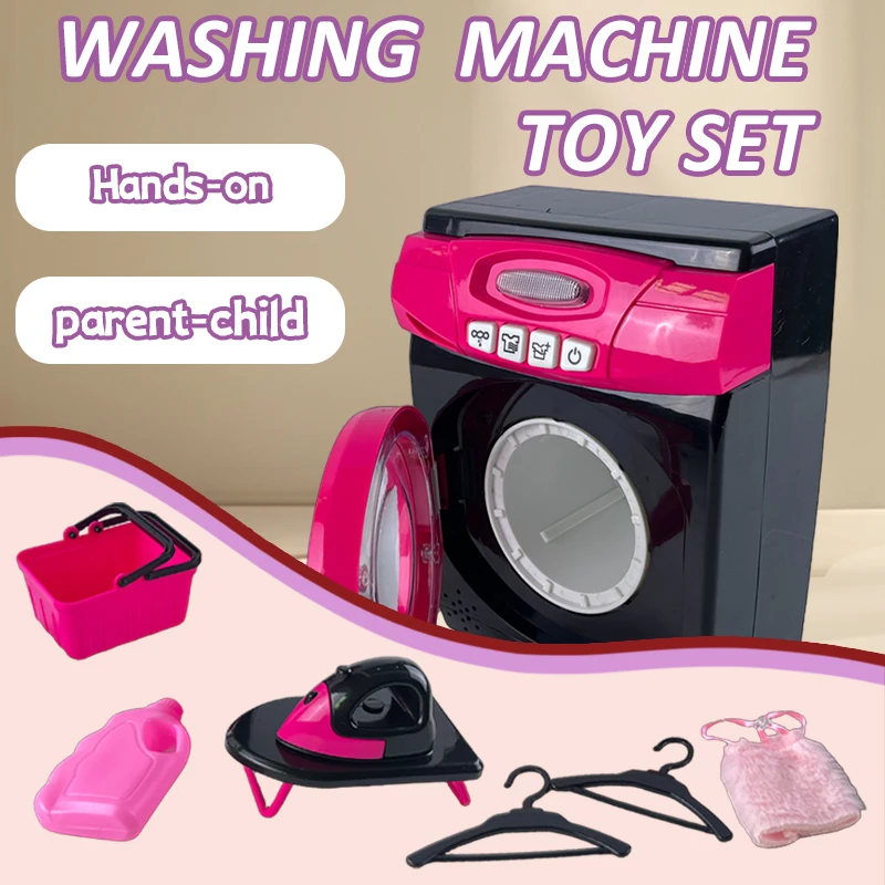 Pretend Play Washing Machine Toy Set – Includes Laundry Basket, Detergent, Iron, Hanger, Fabric & More – Educational Role-Play F
